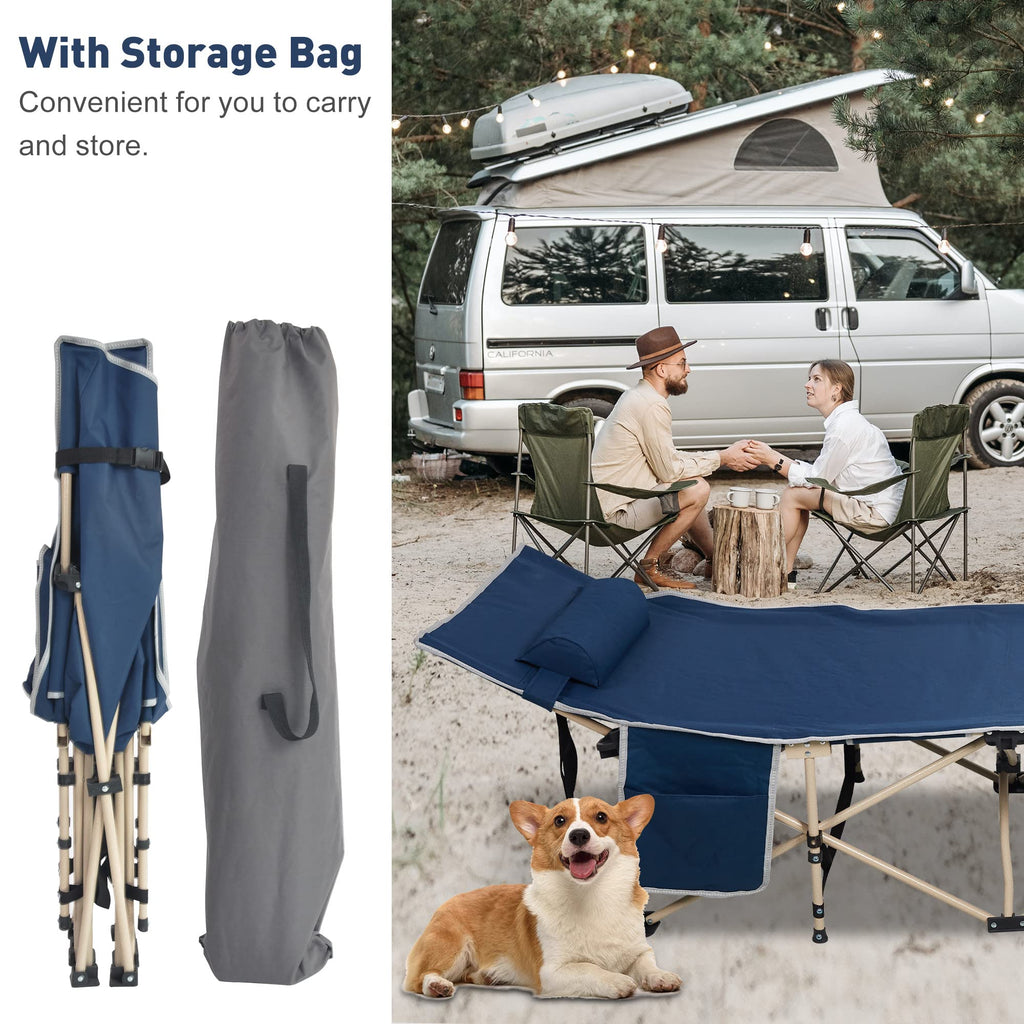Folding Camping Cot with Carry Bag Pocket Pillow W637699