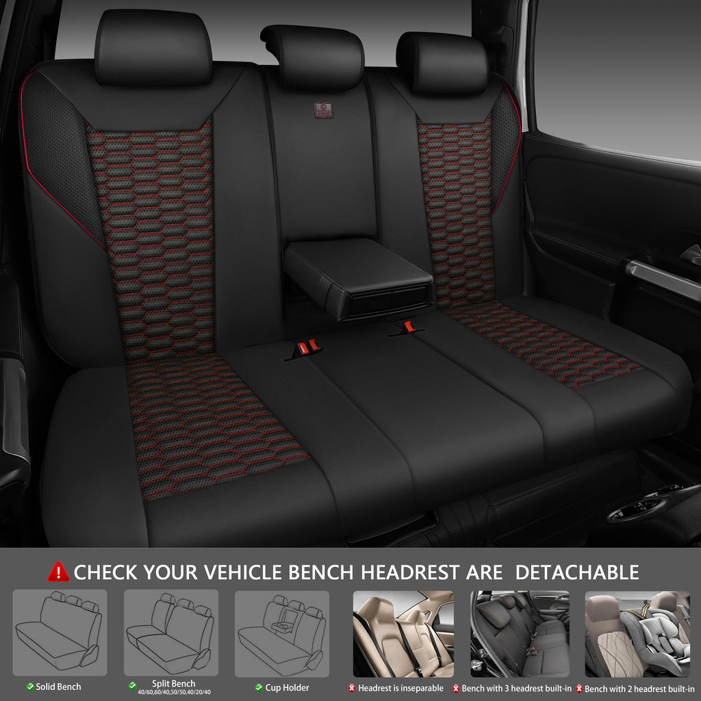 3D Foam Mesh Faux Leather Car Seat Covers Full Set, Black and Red N679