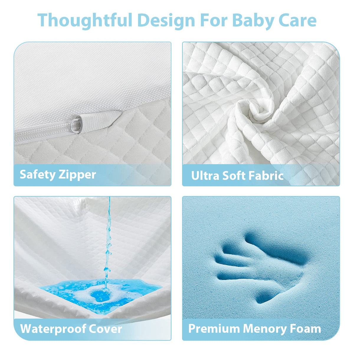 3" Waterproof Memory Foam Pack and Play Mattress White V5936