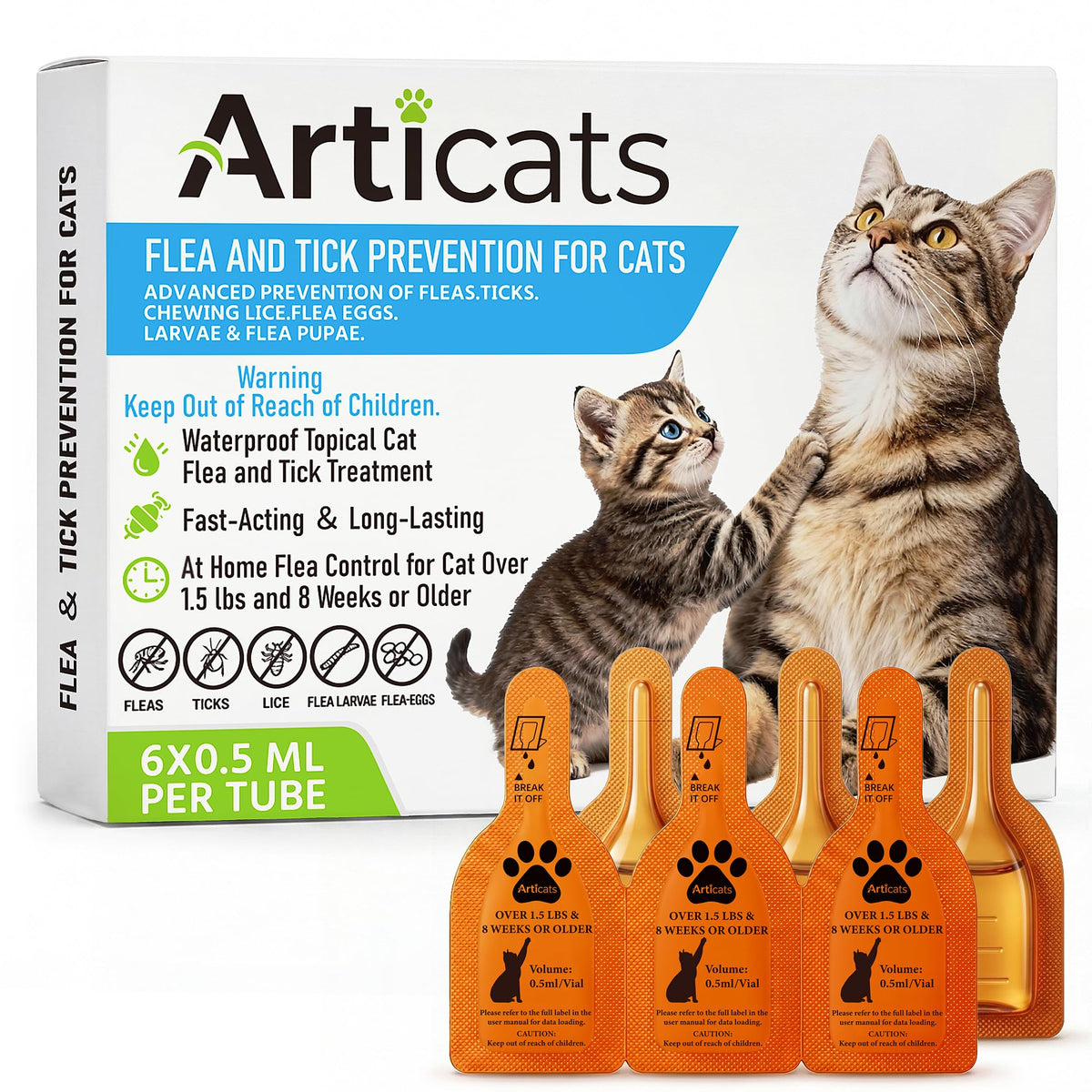 Flea and Tick Prevention for Cats & Kittens, Topical Cat Flea and Tick Treatment 6-Dose E8545
