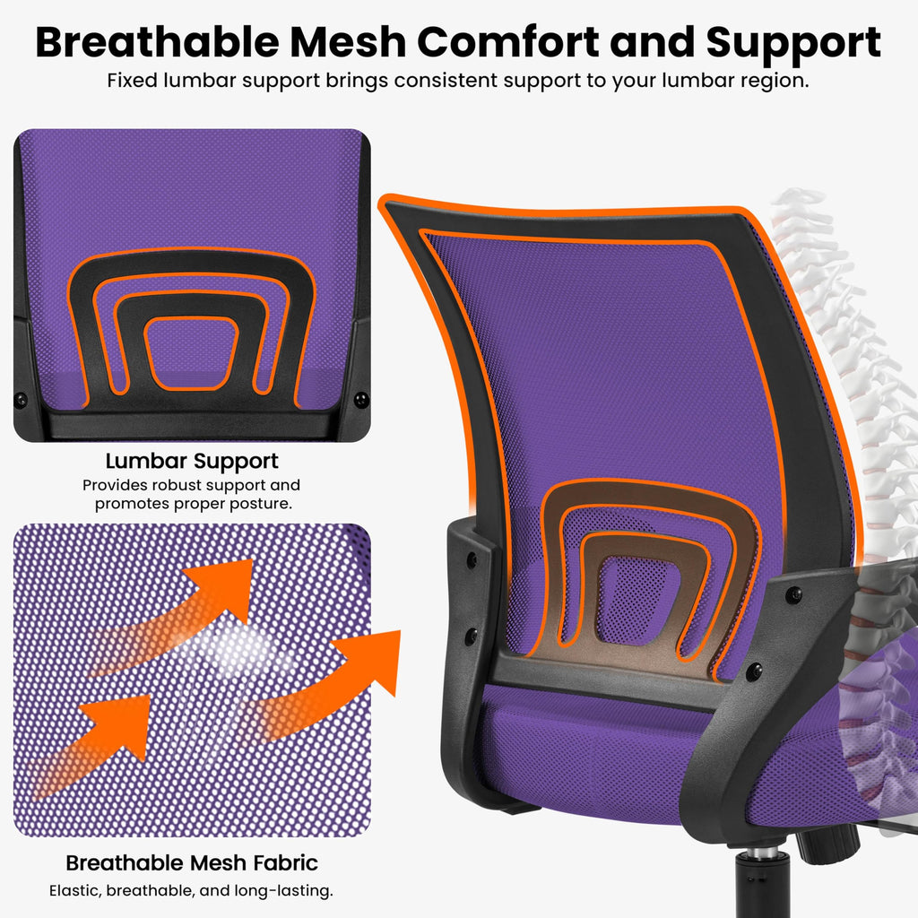Purple Mesh Office Chairs with Lumbar Support, Set of 2 G50252