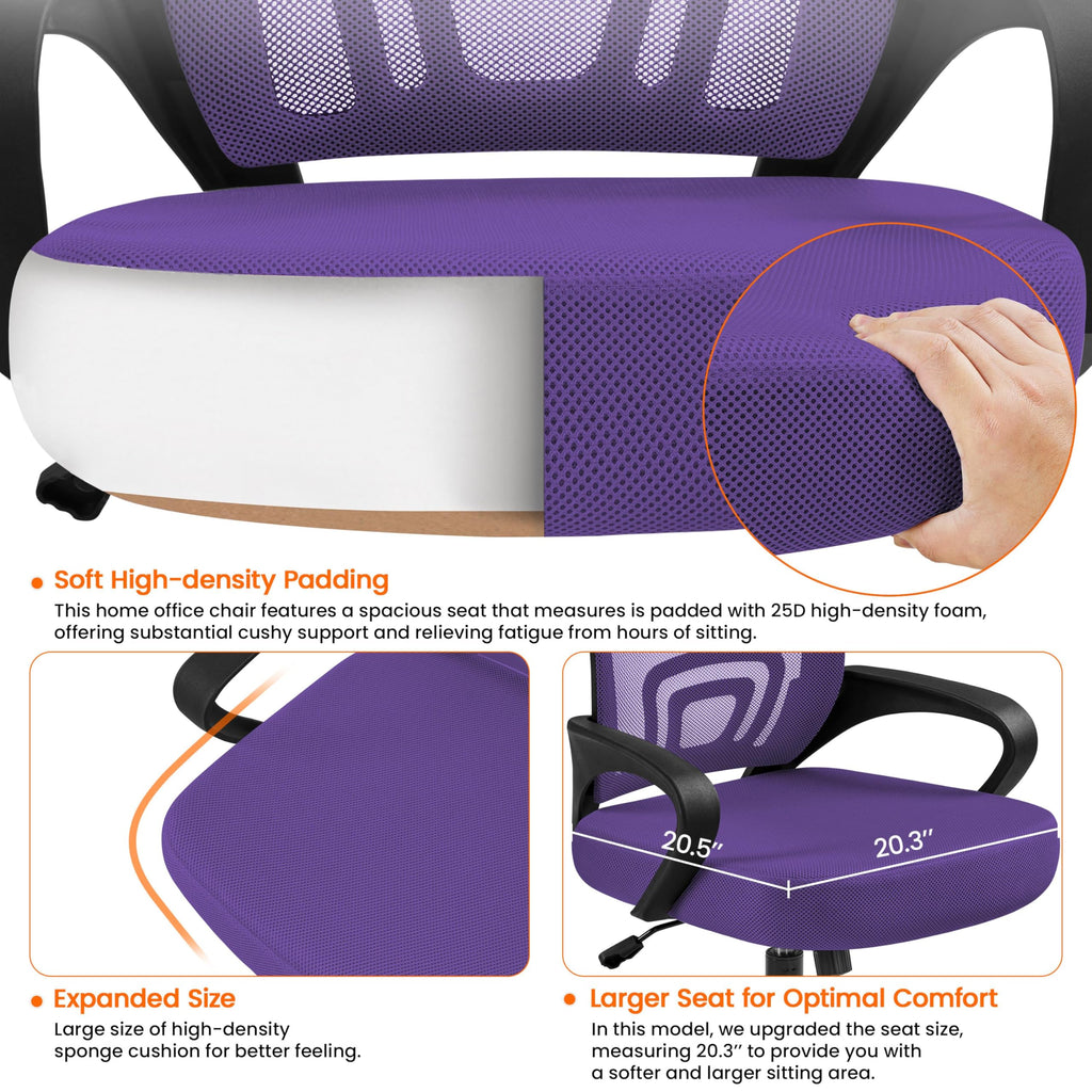 Purple Mesh Office Chairs with Lumbar Support, Set of 2 G50252